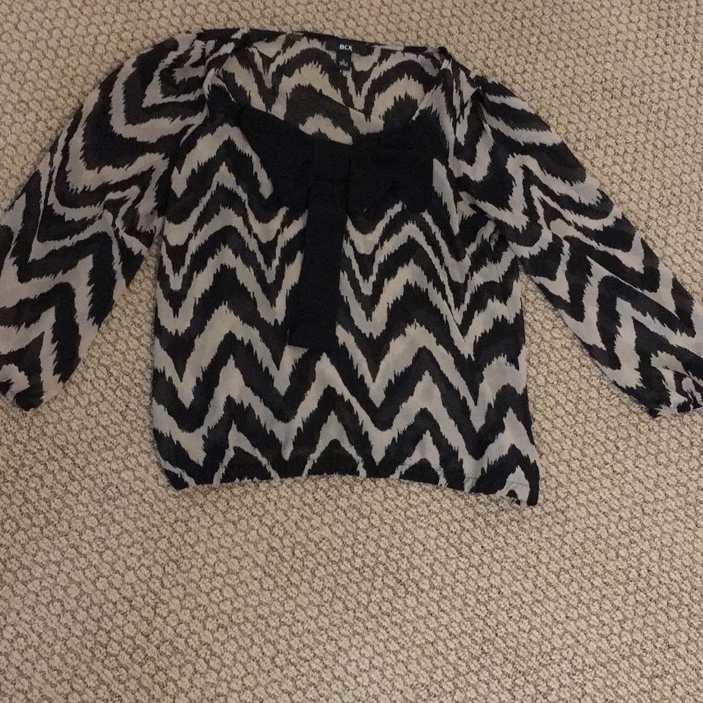 Tan and black sheer big bow  blouse